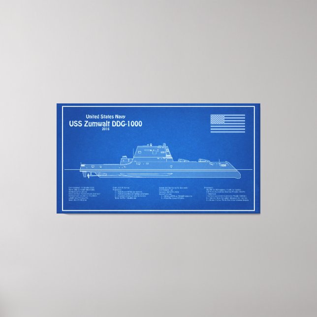 USS Zumwalt - Ship Blueprint Plans ABD Canvas Print (Front)