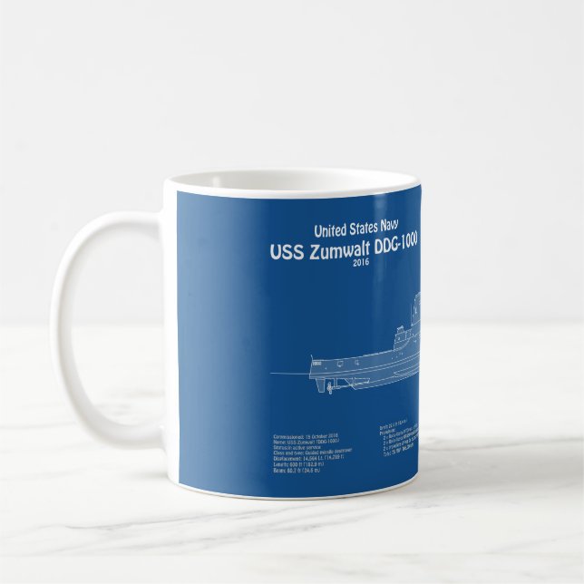 USS Zumwalt - Ship Blueprint Plans ABD Coffee Mug (Left)