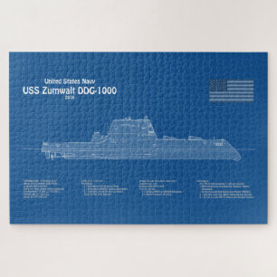 USS Zumwalt - Ship Blueprint Plans ABD Jigsaw Puzzle