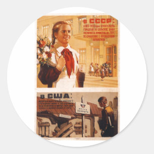 USSR CCCP Cold War Soviet Union Propaganda Posters Classic Round Sticker