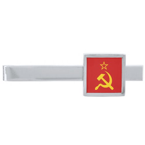 USSR Flag _ Soviet Union Flag Silver Finish Tie Bar