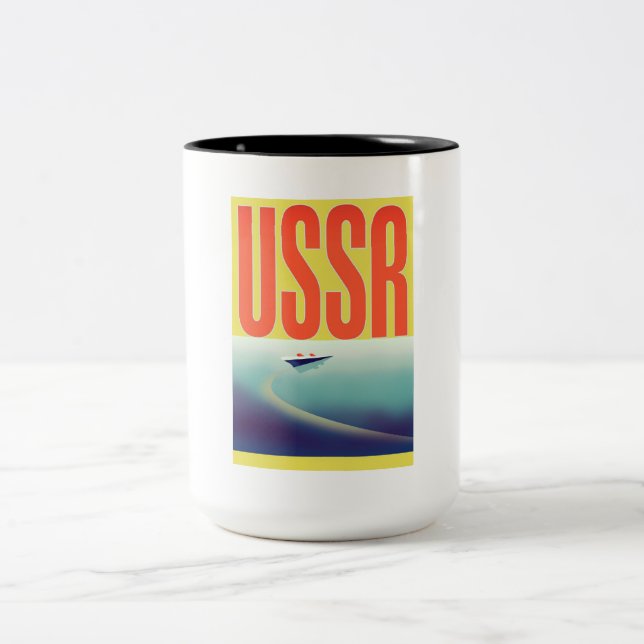 USSR Soviet Travel poster Two-Tone Coffee Mug (Center)