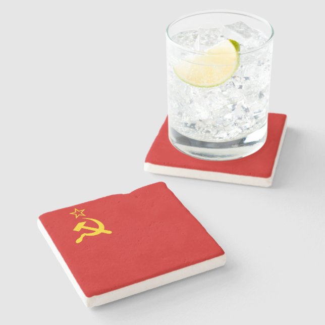 USSR Soviet Union Communist Sickle and Hammer Stone Coaster (Side)