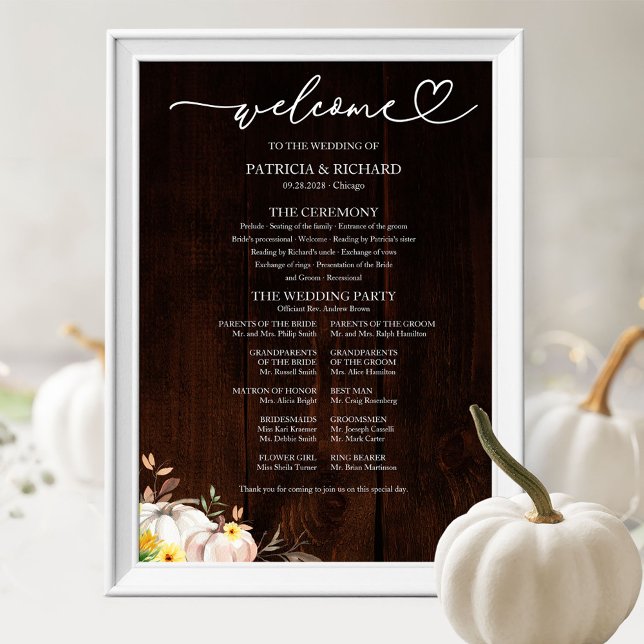 ustic Fall Sunflower Pumpkin Wedding Program Sign (Creator Uploaded)