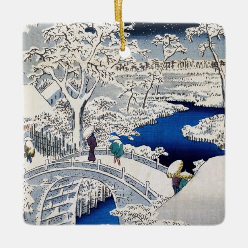 Utagawa Hiroshige _ Drum Bridge at Meguro Ceramic Ornament