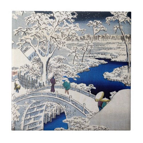 Utagawa Hiroshige _ Drum Bridge at Meguro Ceramic Tile