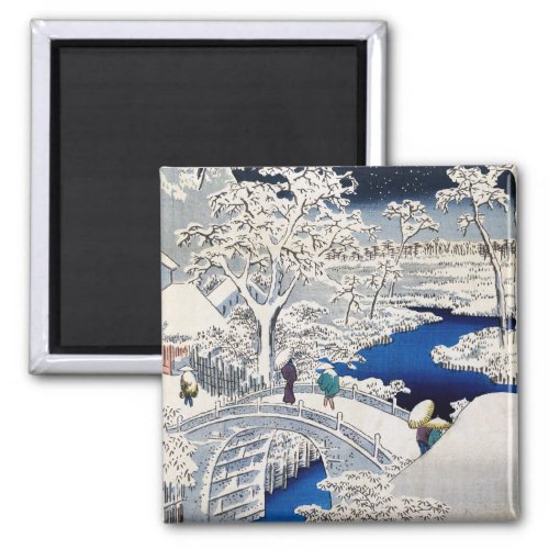 Utagawa Hiroshige _ Drum Bridge at Meguro Magnet