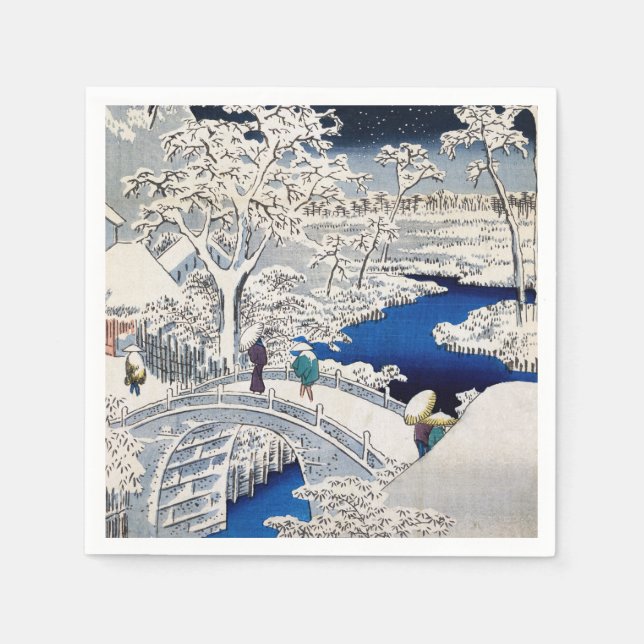Utagawa Hiroshige - Drum Bridge at Meguro Napkins (Front)
