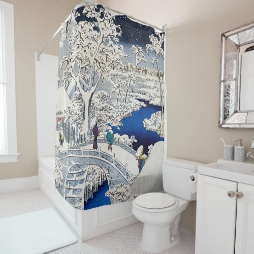 Utagawa Hiroshige _ Drum Bridge at Meguro Shower Curtain