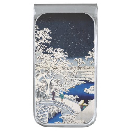Utagawa Hiroshige _ Drum Bridge at Meguro Silver Finish Money Clip