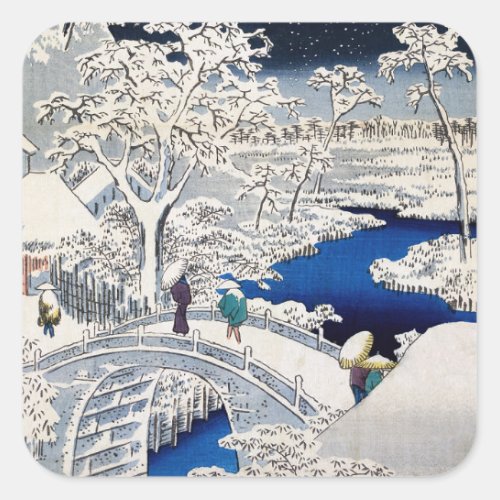 Utagawa Hiroshige _ Drum Bridge at Meguro Square Sticker