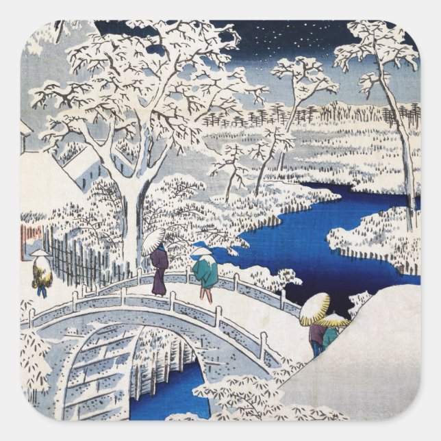Utagawa Hiroshige - Drum Bridge at Meguro Square Sticker (Front)