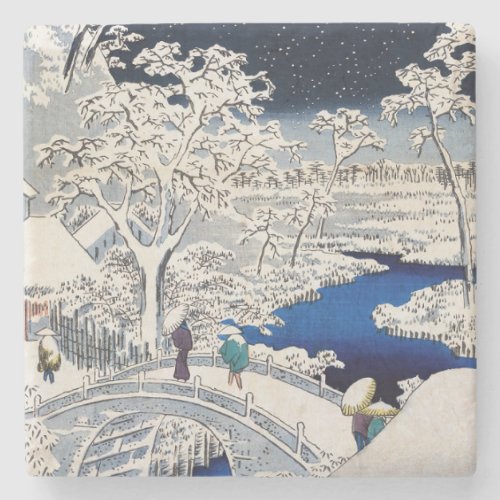 Utagawa Hiroshige _ Drum Bridge at Meguro Stone Coaster