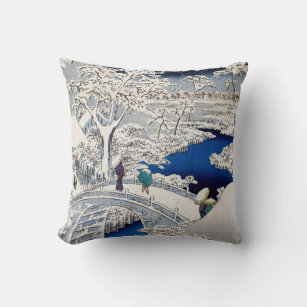 Utagawa Hiroshige - Drum Bridge at Meguro Throw Pillow