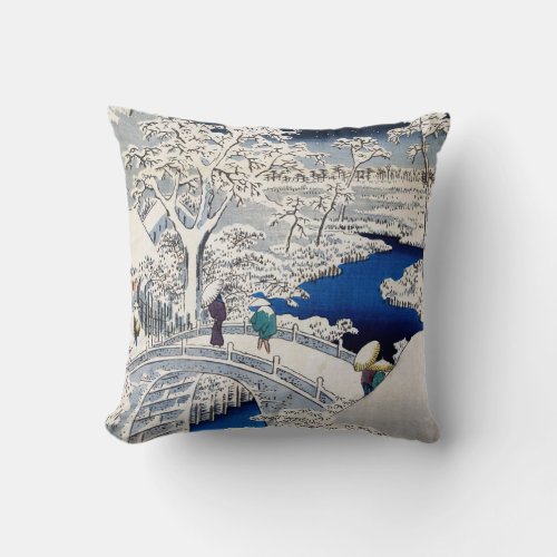 Utagawa Hiroshige _ Drum Bridge at Meguro Throw Pillow