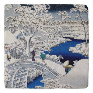 Utagawa Hiroshige - Drum Bridge at Meguro Trivet
