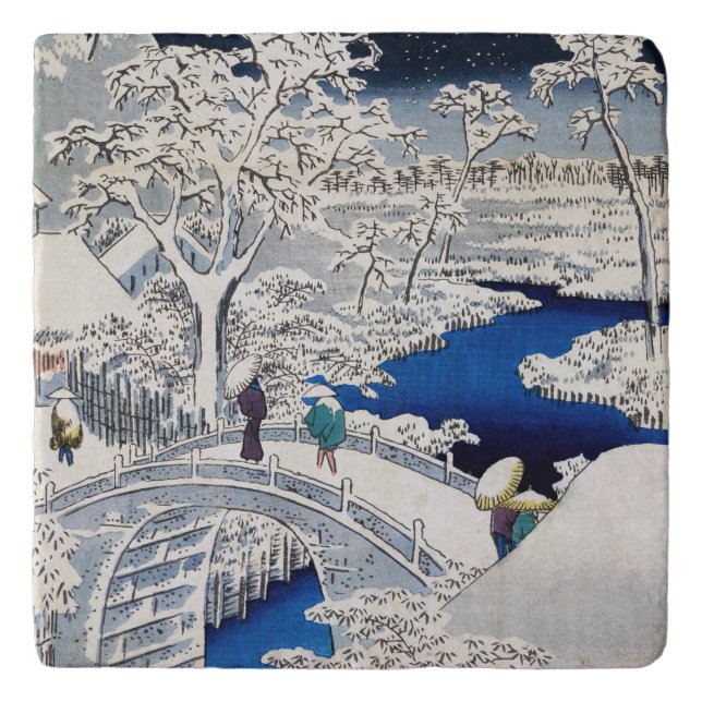 Utagawa Hiroshige - Drum Bridge at Meguro Trivet (Front)