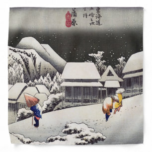 Utagawa Hiroshige - Evening Snow at Kanbara Bandana