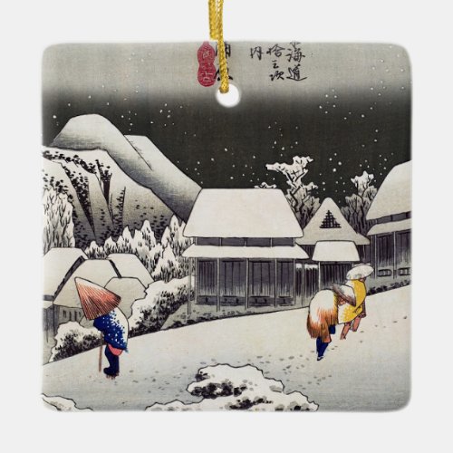 Utagawa Hiroshige _ Evening Snow at Kanbara Ceramic Ornament