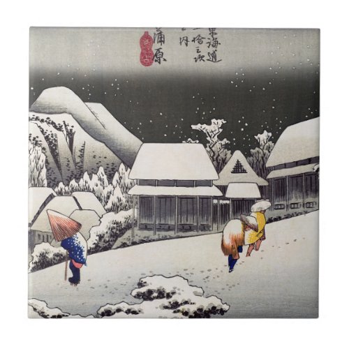 Utagawa Hiroshige _ Evening Snow at Kanbara Ceramic Tile