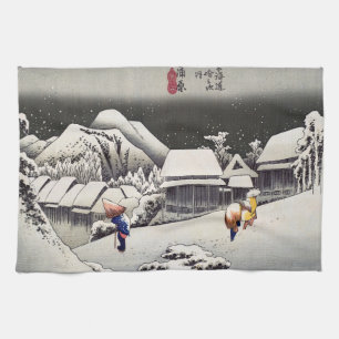 Utagawa Hiroshige - Evening Snow at Kanbara Kitchen Towel