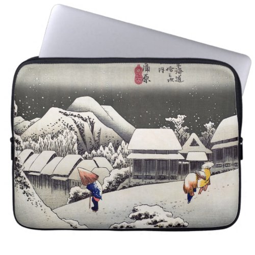 Utagawa Hiroshige _ Evening Snow at Kanbara Laptop Sleeve