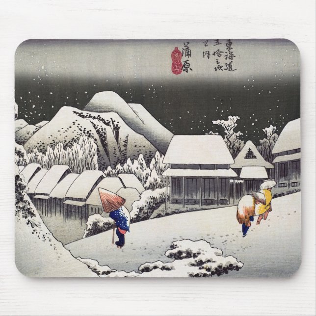 Utagawa Hiroshige - Evening Snow at Kanbara Mouse Pad (Front)