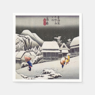 Utagawa Hiroshige - Evening Snow at Kanbara Napkins