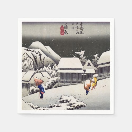 Utagawa Hiroshige _ Evening Snow at Kanbara Napkins