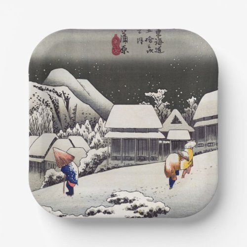 Utagawa Hiroshige _ Evening Snow at Kanbara Paper Plates