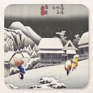 Utagawa Hiroshige - Evening Snow at Kanbara Square Paper Coaster