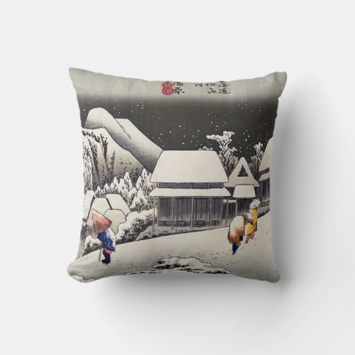 Utagawa Hiroshige _ Evening Snow at Kanbara Throw Pillow