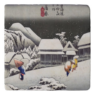 Utagawa Hiroshige - Evening Snow at Kanbara Trivet