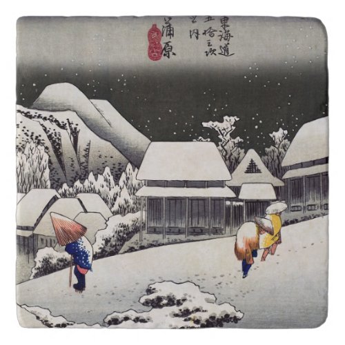 Utagawa Hiroshige _ Evening Snow at Kanbara Trivet