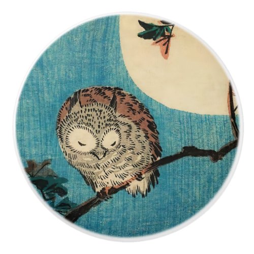 Utagawa Hiroshige _ Horned Owl on Maple Branch Ceramic Knob