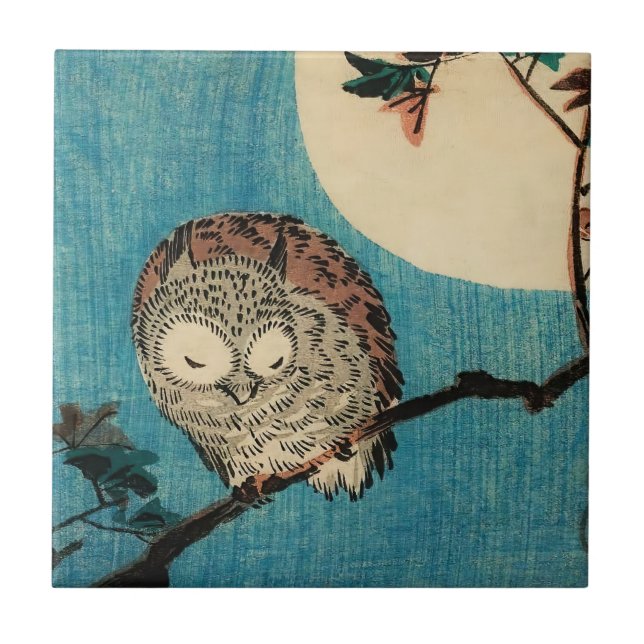 Utagawa Hiroshige - Horned Owl on Maple Branch Ceramic Tile (Front)