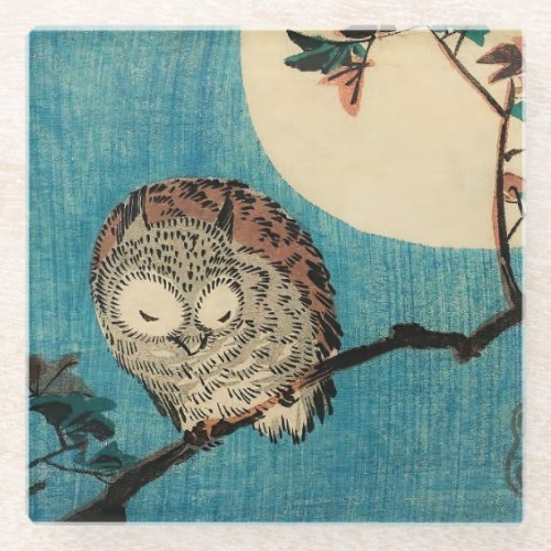 Utagawa Hiroshige _ Horned Owl on Maple Branch Glass Coaster