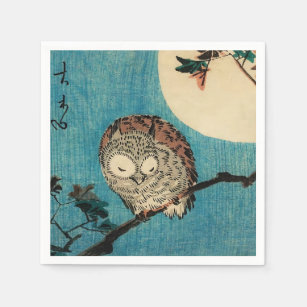 Utagawa Hiroshige - Horned Owl on Maple Branch Napkins