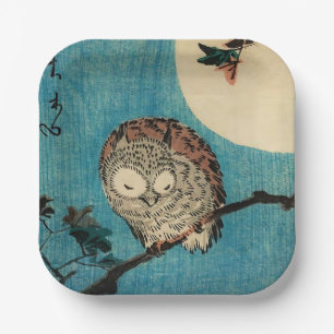 Utagawa Hiroshige - Horned Owl on Maple Branch Paper Plates
