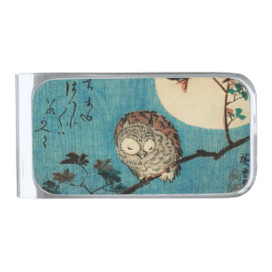 Utagawa Hiroshige - Horned Owl on Maple Branch Silver Finish Money Clip