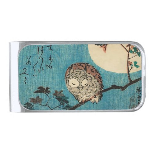 Utagawa Hiroshige _ Horned Owl on Maple Branch Silver Finish Money Clip