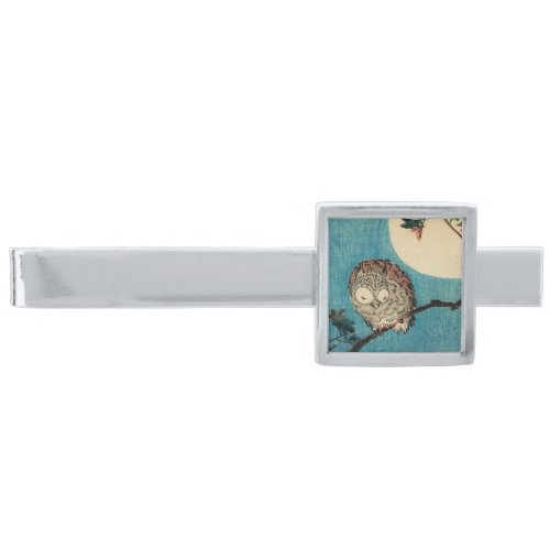 Utagawa Hiroshige _ Horned Owl on Maple Branch Silver Finish Tie Bar