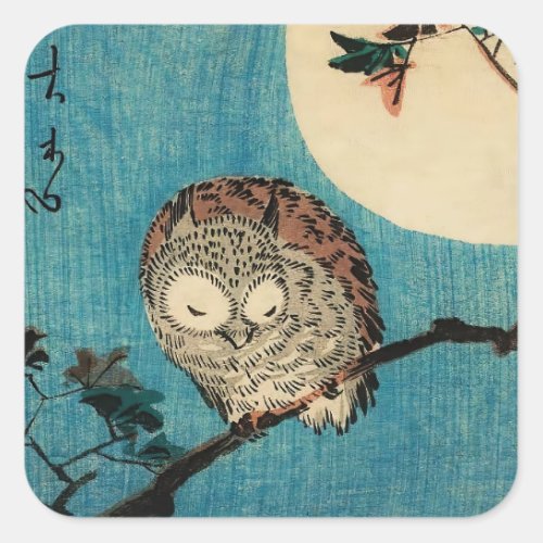 Utagawa Hiroshige _ Horned Owl on Maple Branch Square Sticker
