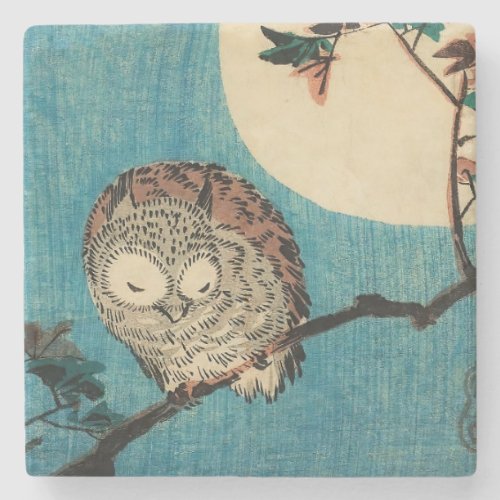 Utagawa Hiroshige _ Horned Owl on Maple Branch Stone Coaster
