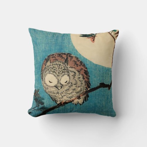 Utagawa Hiroshige _ Horned Owl on Maple Branch Throw Pillow