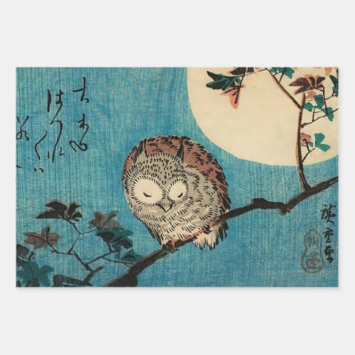 Utagawa Hiroshige _ Horned Owl on Maple Branch Wrapping Paper Sheets