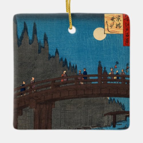 Utagawa Hiroshige _ Kyoto Bridge by Moonlight Ceramic Ornament