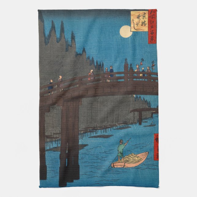 Utagawa Hiroshige - Kyoto Bridge by Moonlight Kitchen Towel (Vertical)