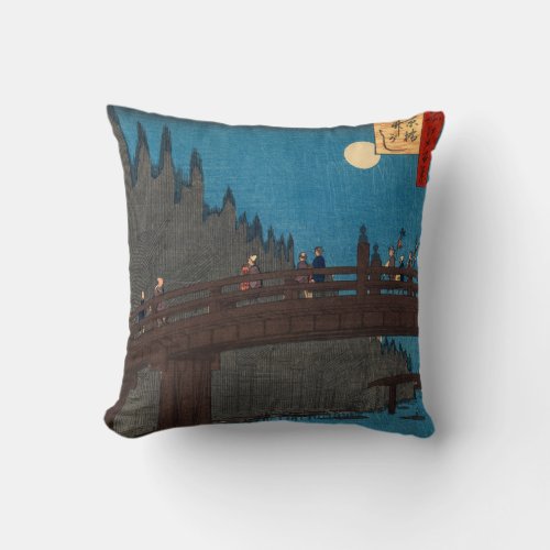 Utagawa Hiroshige _ Kyoto Bridge by Moonlight Throw Pillow