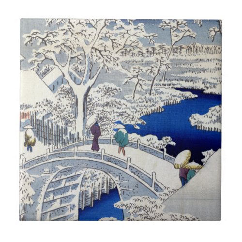 Utagawa Hiroshige Meguro Drum Bridge and Sunset Ceramic Tile